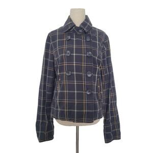 Y2k Aeropostale Plaid Double Breasted Jacket Size L Navy Preppy Twee Academia